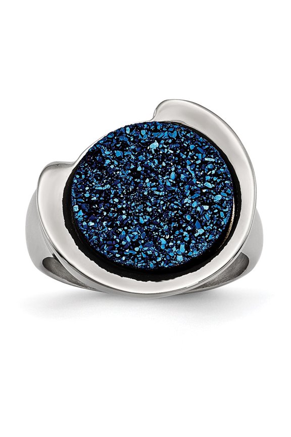 Stainless Steel Polished with Blue Druzy Stone Ring
