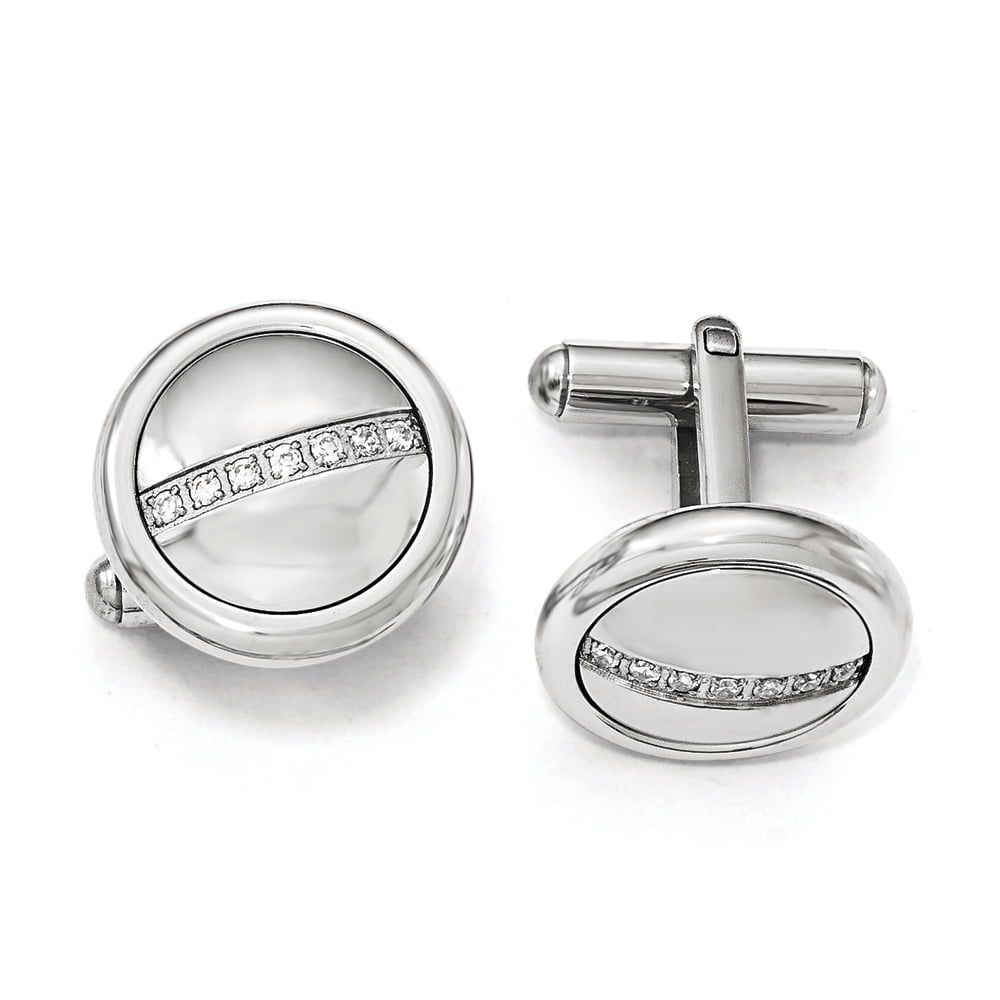 Stainless Steel Polished with CZ Circle Cuff Links - Walmart.com