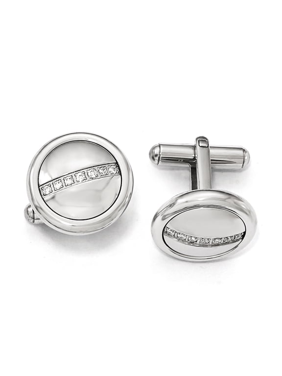 Stainless Steel Polished with CZ Circle Cuff Links