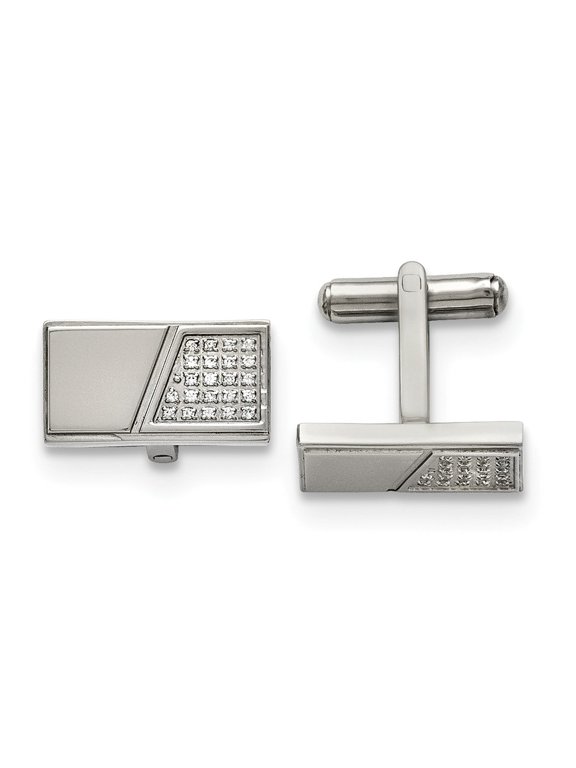 Stainless Steel Polished with CZ Cuff Links