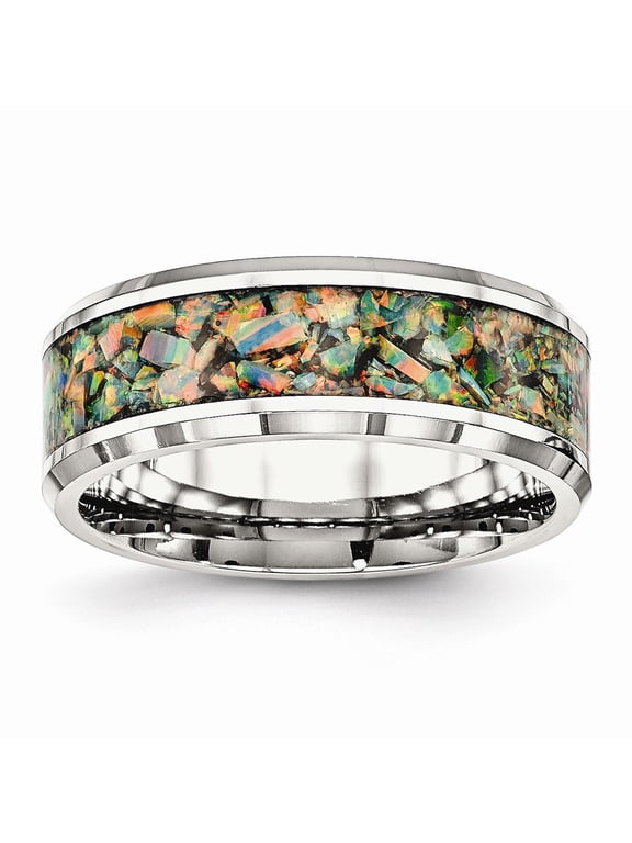 Stainless Steel Polished with Imitation Opal 8mm Men's Ring Size: 11; for Adults and Teens; for Women and Men