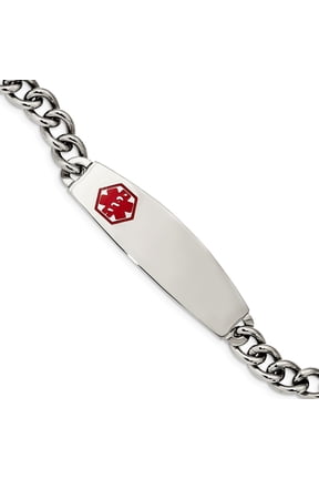 Stainless Steel Polished with Red Enamel 8.5in Medical ID Chain ; 8.5 inch; for Adults and Teens; for Women and Men