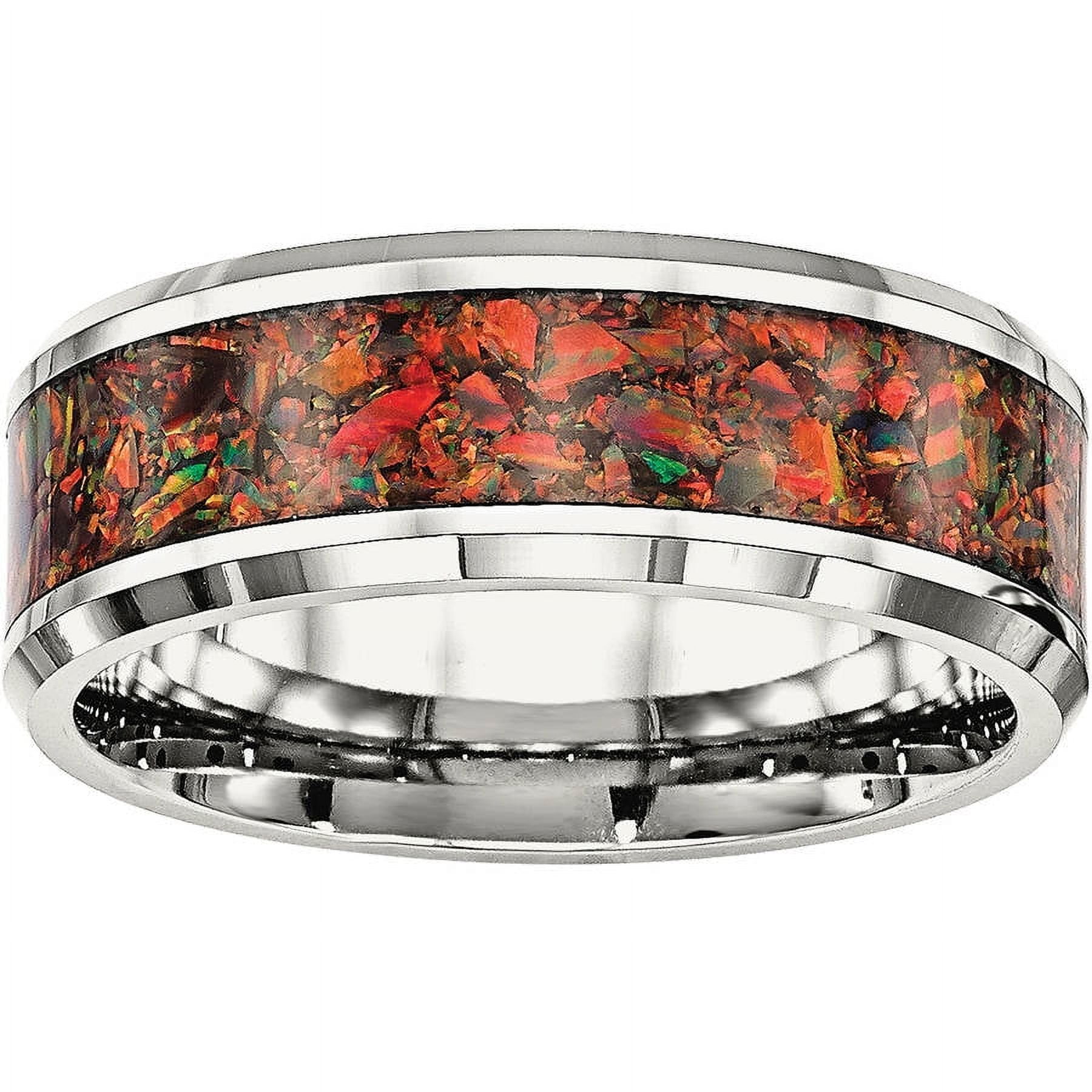 Stainless Steel Polished with Red Imitation Opal 8mm Men's Ring