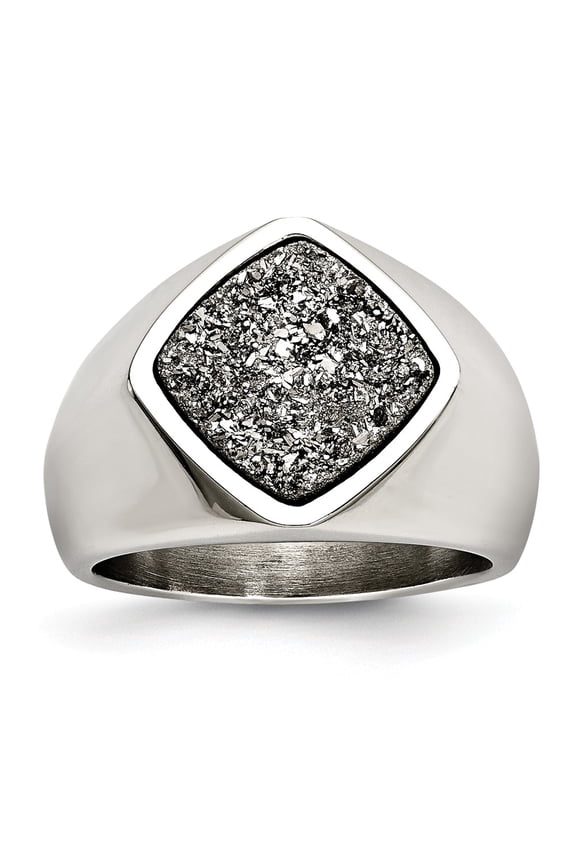 Stainless Steel Polished with Silver Druzy Ring Size: 9; for Adults and Teens; for Women and Men
