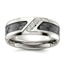 Stainless Steel Polsihed With Gray Carbon Fiber Inlay and Cubic Zirconia 8mm Band Size 8.5 Ring for Women and Men