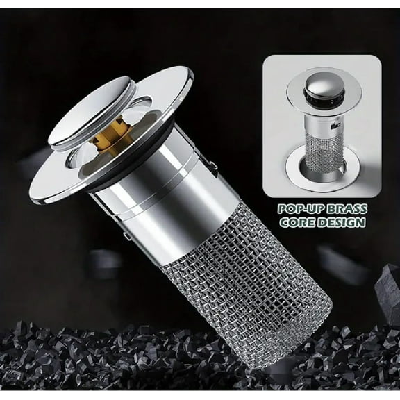 Stainless Steel Pop-Up Drain Plug with Hair Catcher  Fits most Sink Drains, Deodorizing Filter for Bathroom Sinks