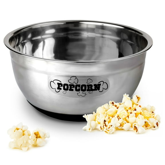 Stainless Steel Popcorn Serving Bowl - Wabash Valley Farms 6 Quart Stainless Steel Large Popcorn Bowl, Popcorn Bowls for Family Movie Night, Popcorn Buckets and Popcorn Bowls Reusable