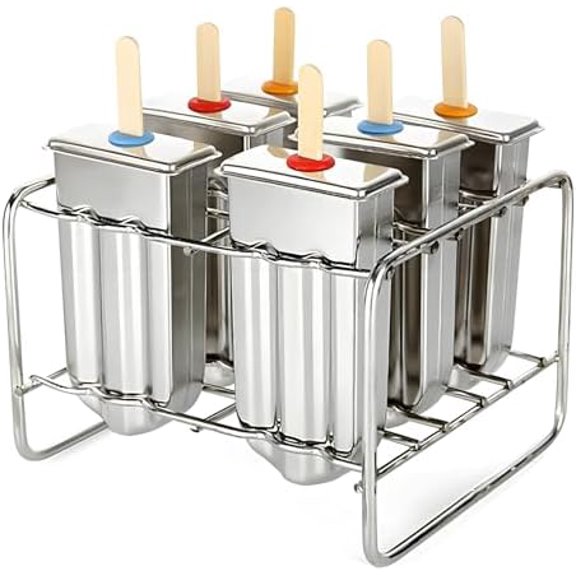 Stainless Steel Popsicle Molds, Set of 6 Ice Cream Maker, Ice Pop Molds With Holder, Metal Reusable Homemade Popsicle Molds with Sticks and Bags (Round Head, with Slot)