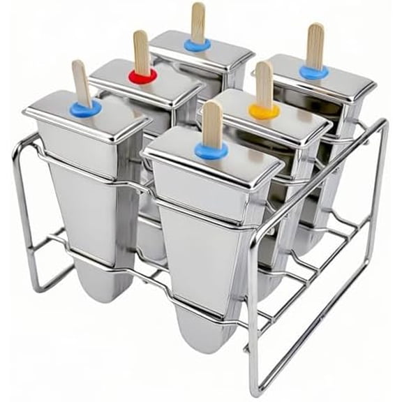 Stainless Steel Popsicle Molds, Set of 6 Ice Cream Maker, Ice Pop Molds With Holder, Metal Reusable Homemade Popsicle Molds with Sticks and Bags (Triangle Cup, No Slot)