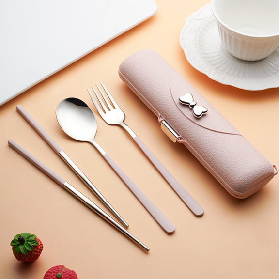 Stainless Steel Portable Cutlery Set with Storage Box, Includes Spoon, Fork, and Chopsticks, Lightweight and Durable Camping and Travel Utensils for Campers, Office Workers, and Students