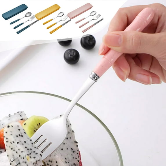 Stainless Steel Portable Cutlery Set | Travel Utensils Kit with Spoon Fork Chopsticks | Reusable Compact Flatware | Ergonomic Handle | Zipper Case | 3-Piece | 21x5.5x2.5cm