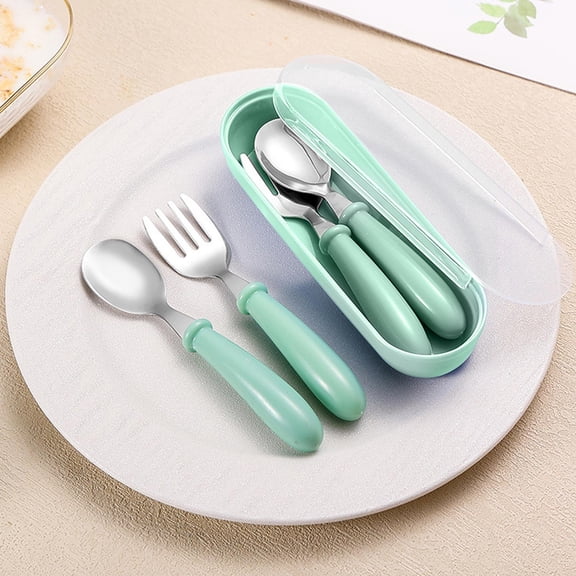 Stainless Steel Portable Flatware Set Spoon Fork | Compact Travel Tableware Box | Food Grade, Rust-Resistant | Lightweight, Durable | 15.5x5x3cm | Red, Blue, Green | Ideal for Camping, Picnic, Work