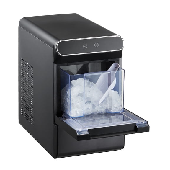 Stainless Steel Portable Nugget Ice Maker, 37 Lbs Per Day Pebble Ice Machine with Self-Cleaning, Ice Scoop & Storage Basket, Easy Ice Transfer for Home Kitchen Office