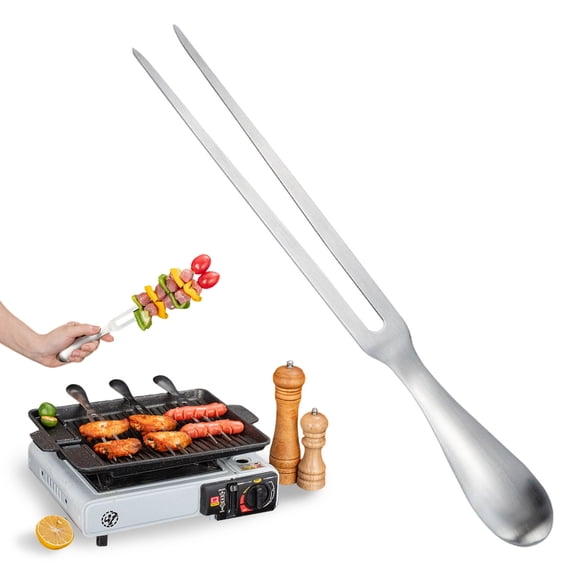 Stainless Steel Portable Outdoor BBQ Fork with Wooden Handle, U-Shaped Barbecue Meat Fork for Grilling, Camping, Picnic, Steak, BBQ Tools, Heat Resistant