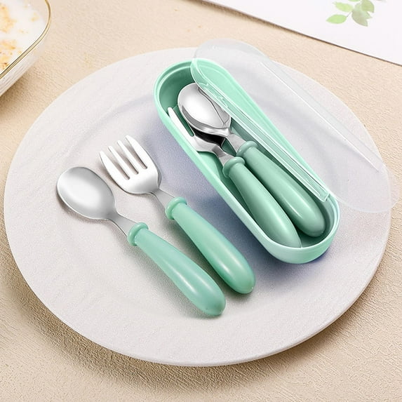 Stainless Steel Portable Utensil Set with Storage Case, Reusable Spoon and Fork Travel Tableware, Eco-Friendly Flatware for Camping Picnic Office School Use (Green)