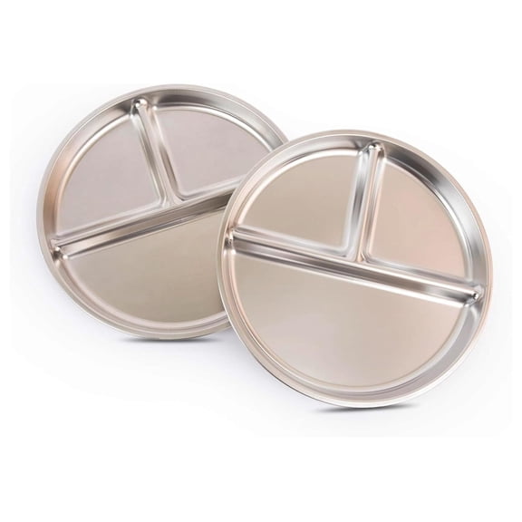 Stainless Steel Portion Control Plate | 3 compartment plates | Divided Plates for Adults Kids | Bariatric and Diet Food Portion Plate | 2 pack - 9"x 9" Size