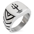 thumbnail image 1 of Stainless Steel Poseidon Greek God of Sea Chevron Pattern Biker Style Polished Ring, 1 of 1
