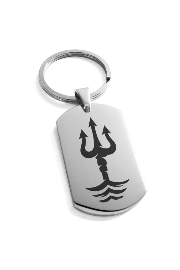 Stainless Steel Poseidon Greek God of Sea Engraved Dog Tag Keychain Keyring