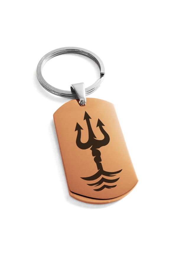 Stainless Steel Poseidon Greek God of Sea Engraved Dog Tag Keychain Keyring