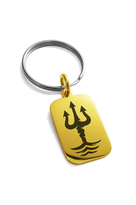 Stainless Steel Poseidon Greek God of Sea Engraved Small Rectangle Dog Tag Charm Keychain Keyring