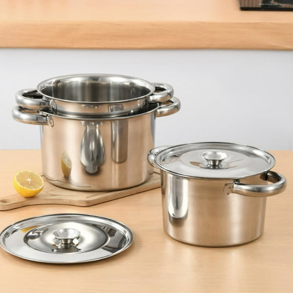 Stainless Steel 5.5L Stock Pot, Heavy Duty Double Handle, Spaghetti Noodle Induction Cooking
