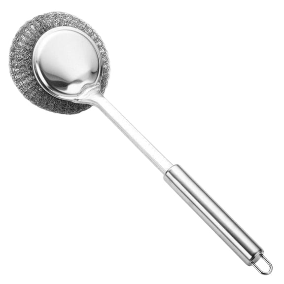 Stainless Steel Pot Brush with Long Handle – Heavy Duty Scrubber for Kitchen Pots Pans & Grill Cleaning, Non-Scratch Wool Scouring Pad, Dishwashing Brush with Comfort Grip for Deep , 1 Pot Brush