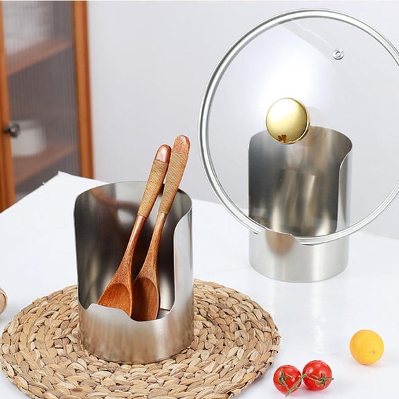 Stainless Steel Pot Lid Holder, Countertop Spoon Rest and Kitchen Utensil Organizer, Silver Lid Rack for Pot Covers, Ladles, Spatulas, Chopsticks and Cooking Tools