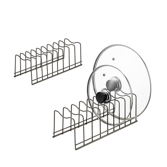 Stainless Steel Pot Lid Organizer, Satin Nickel 2, Kitchen Cabinet Countertop Storage