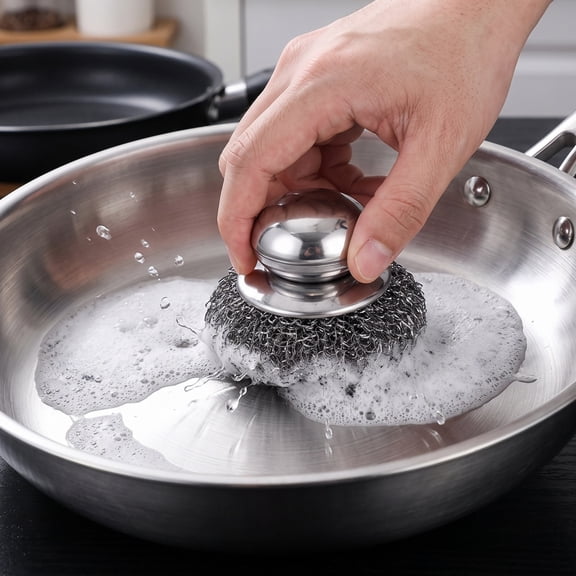 Stainless Steel Pot Scrubber Brush Long Handle Heavy Duty Kitchen Pan Cleaner Rustproof Scrubbing Brush for Nonstick Cookware
