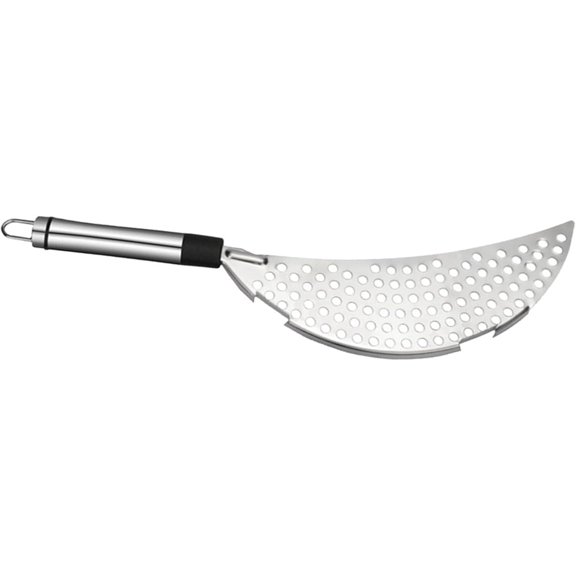 Stainless Steel Pot Strainer Handheld Crescent for Pans and Pots, Silver Finish Drains Liquids