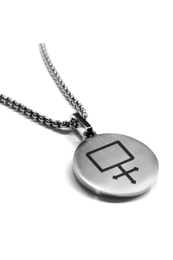 Stainless Steel Potassium Carbonate Alchemy Symbol Round Medallion Pendant Necklace