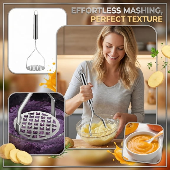Stainless Steel Potato Masher, Egg Masher, Manual Food Mincer,Food Tool, Home Kitchen Masher for Potatoes, Vegetables, Fruits - 1PC