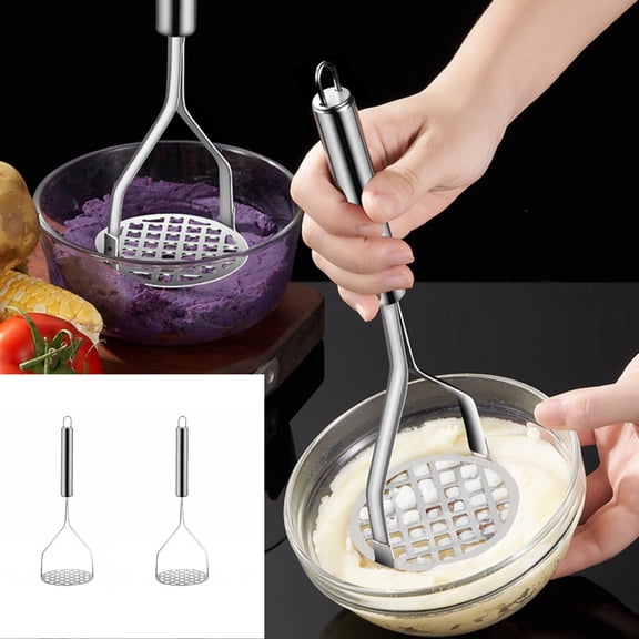 Stainless Steel Potato Masher Kitchen Utensil Food Fruit Egg Vegetable Masher Wavy Design Dishwasher Safe Non-Grip Solid Welding,A,2PCS