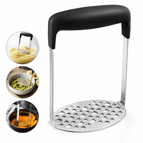 Stainless Steel Potato Masher, Heavy Duty Mashed Potato Smasher Kitchen Tool, Ergonomic Non-Slip Handle, Multi-Purpose Food Masher for Vegetables, Beans, Guacamole, Jams & Sauces, Dishwasher Safe