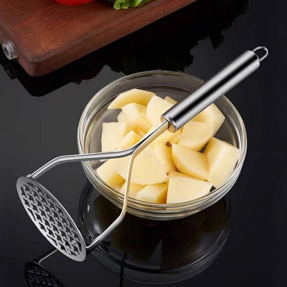 Stainless Steel Potato Masher Manual Mud Press Kitchen Tool Heavy Duty Hand Mashed Vegetable Crusher Food Pressing Tool for Potato Garlic Bean Hot Pot Cooking Utensil Gadget