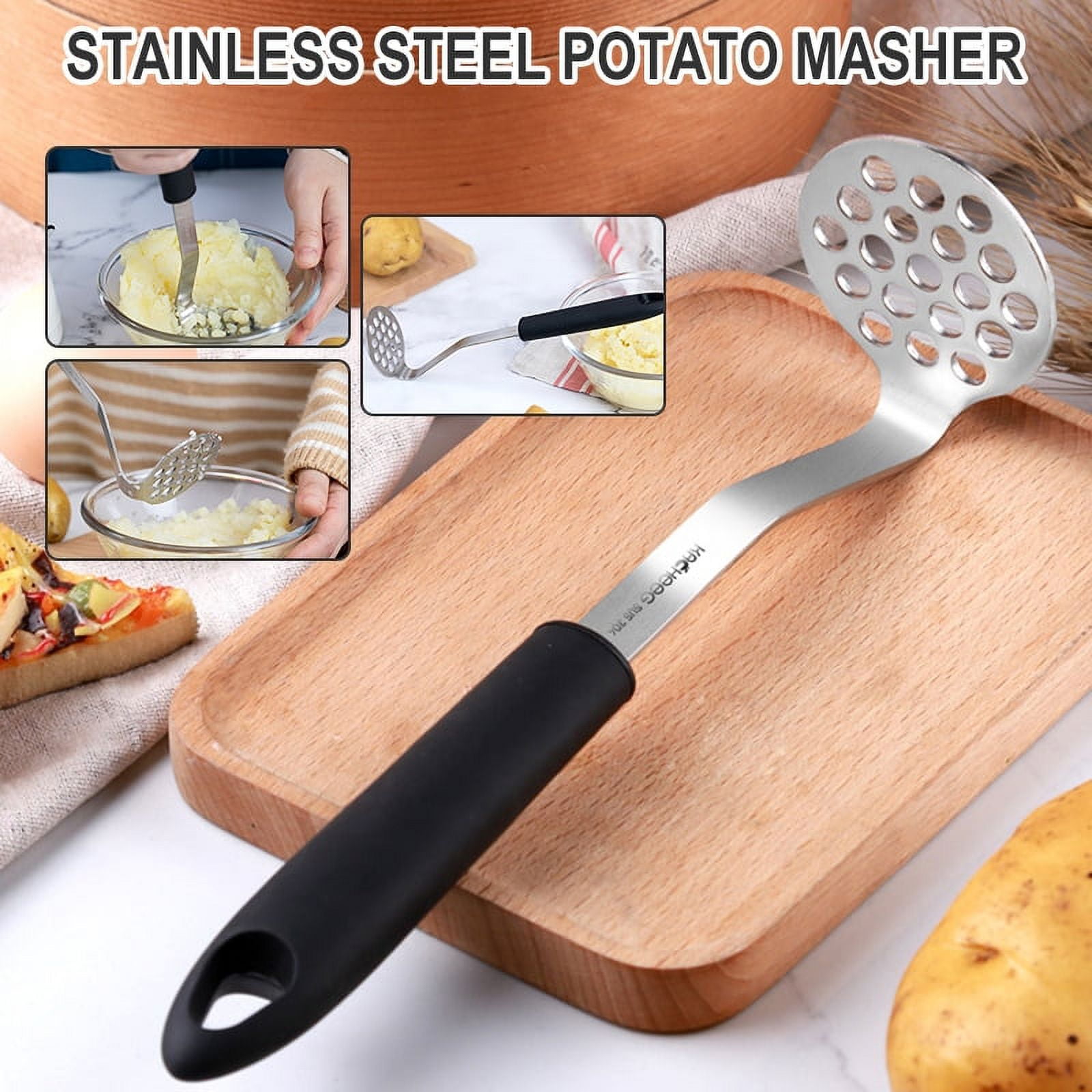 Stainless Potato Masher for Kitchen - Food Steel Masher - Single Handle  Fruit Smashers - Heavy Duty Chickpea Smasher - Utensil for Mashed