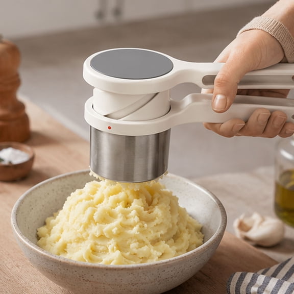 Stainless Steel Potato Masher Twist Potato Ricer with Nylon Handle Manual Vegetable Fruit Puree Press for Home Kitchen Cooking & Family Meal Preparation