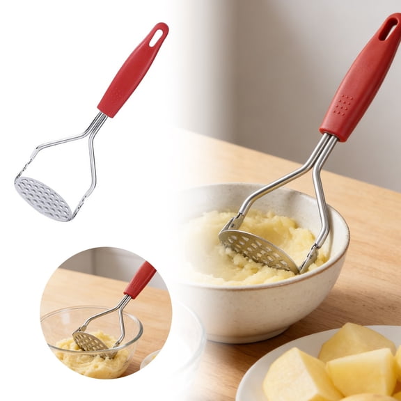 Stainless Steel Potato Masher With Non Slip Handle Heavy Duty Potato Smasher Multi Purpose Mashing Tool For Bean Vegetable Fruit(Red-24X8Cm)