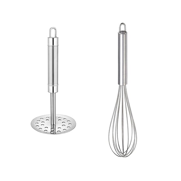 Stainless Steel Potato Masher and Whisk Set, Kitchen Tools with Hanging Loop, 2-Piece