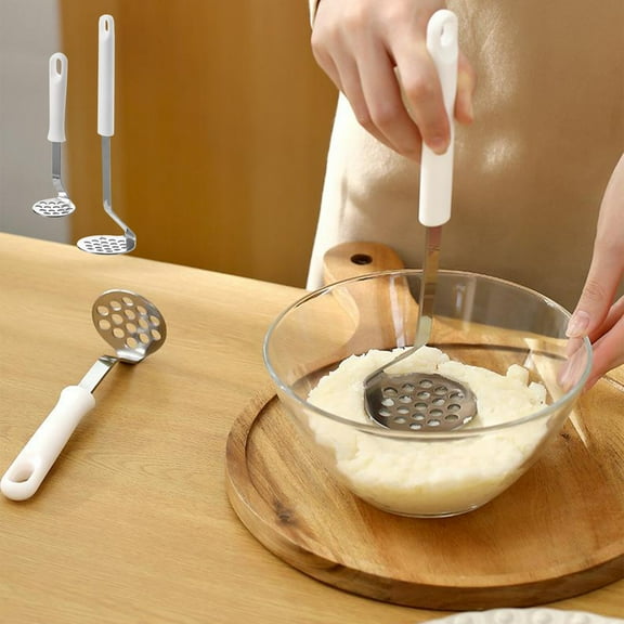 Stainless Steel Potato Ricer Masher, Manual Press Food Crusher, Non-Stick Dishwasher Safe, Easy Meal Prep, Home Kitchen Chef Tool, Vegetable Fruit Processor Akmoler | White