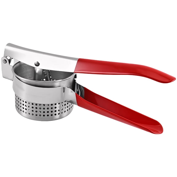 Stainless Steel Potato Ricer, Vegetable Water Squeezer, Manual Lemon Squeezer, Food Press with Side Hole, Red Dipped Handle, Kraft Box for Kitchen Use
