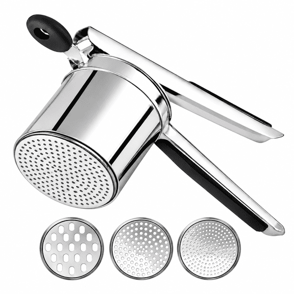 Stainless Steel Potato Ricer with 3 Discs, 15 oz Basket, Non-Slip Long Handle for Mashed Potatoes