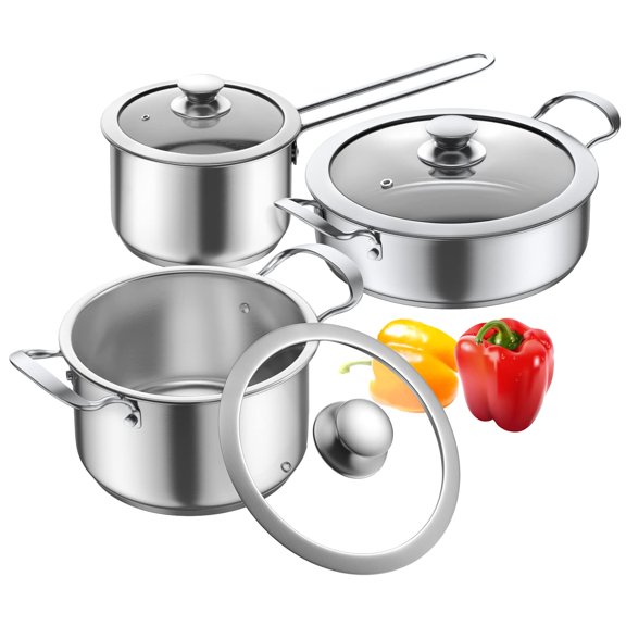Stainless Steel Pots And Pans Set 6 Piece Nonstick Kitchen Induction Cookware Works With Induction/electric Gas Cooktops Dishwasher