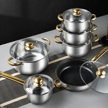 Stainless Steel Pots And Pans Set,Cooking Set With Stay-Cool Handles, Dishwasher Safe,Works With Induction/Electric And Gas Cooktops (Advanced Gold)