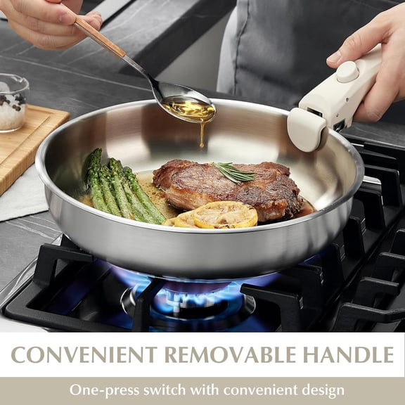 Stainless Steel Pots and Pans Set, 7 Piece Stainless Steel Cookware Set with Detachable Handle, Kitchen Cookware Set with Removable Handle, Steel Pots and Pans Induction Compatible