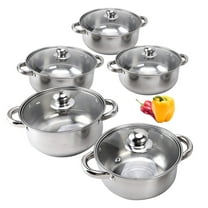 Stainless Steel Pots Sets 10-Piece, Kitchen Cookware Set Saucepan With Glass Lid Stockpot Soup Pot With 2 Ear Handle For Cooking Dishwasher , Silver