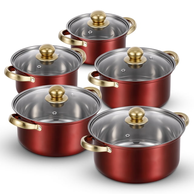 Stainless Steel Pots Sets 10-Piece, Kitchen Cookware Set Saucepan with ...