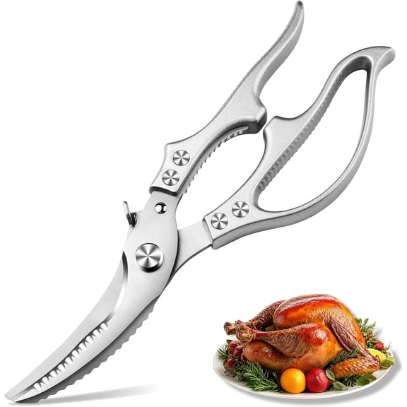 Stainless Steel Poultry Shears, Heavy Duty Kitchen Scissors for Chicken, Meat, Fish and Vegetables, Dishwasher Safe
