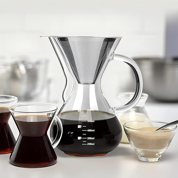 Stainless Steel Pour Over Coffee Dripper Reusable Paperless Brewer With Base For 1 To 4 Cups