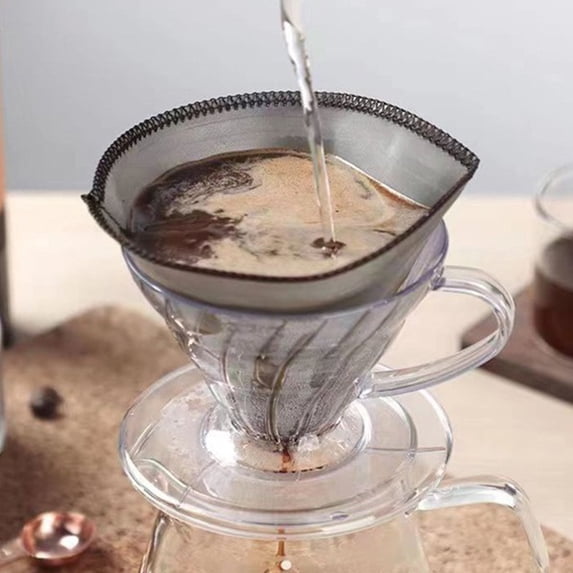 Stainless Steel Pour-Over Coffee Filter, Cone Shape, Reusable Metal Dripper, 5.9 or 7.5-Inch, for Single Cup Brewing, No Paper Needed